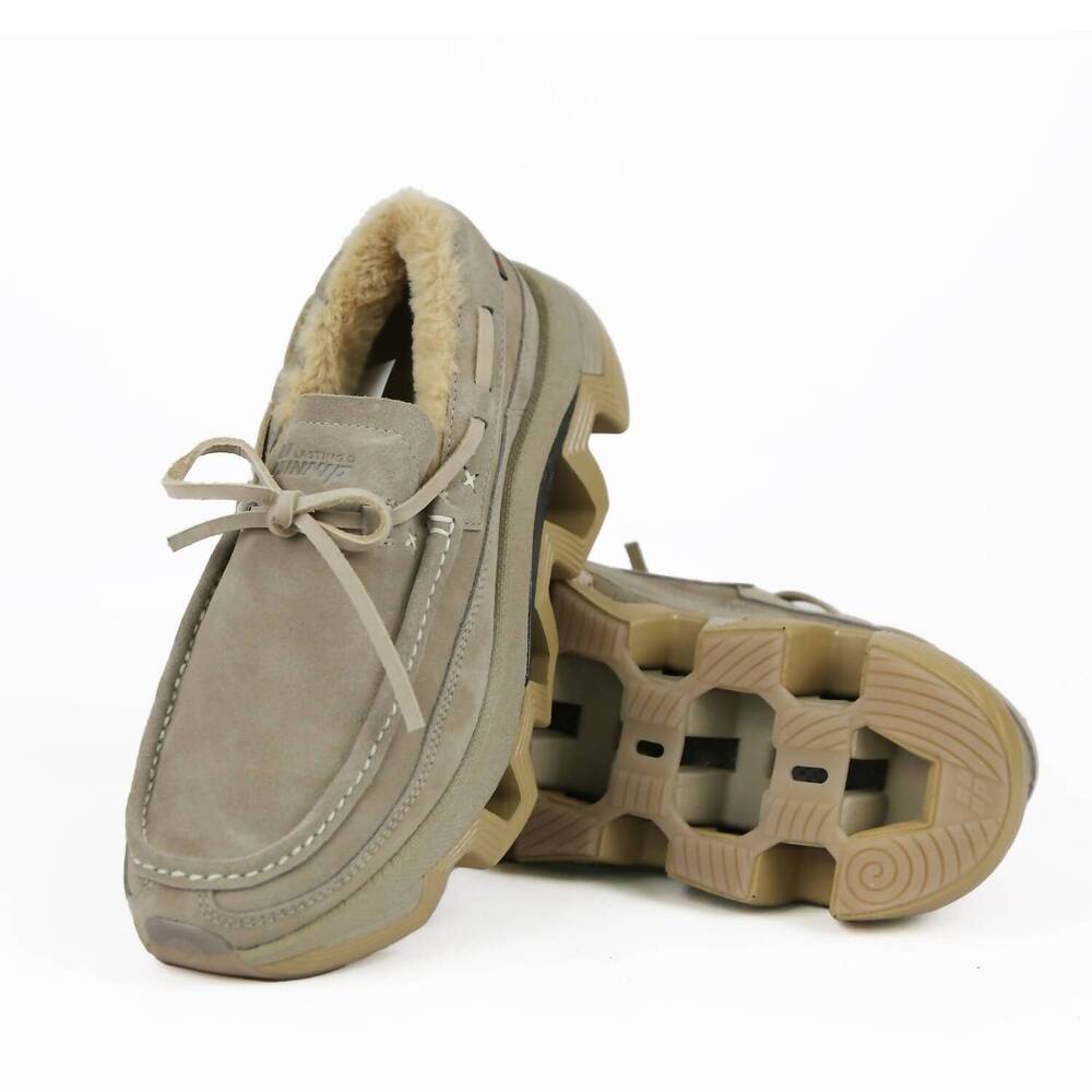 NEW PINNIP mens genuine suede snow loafer in light grey